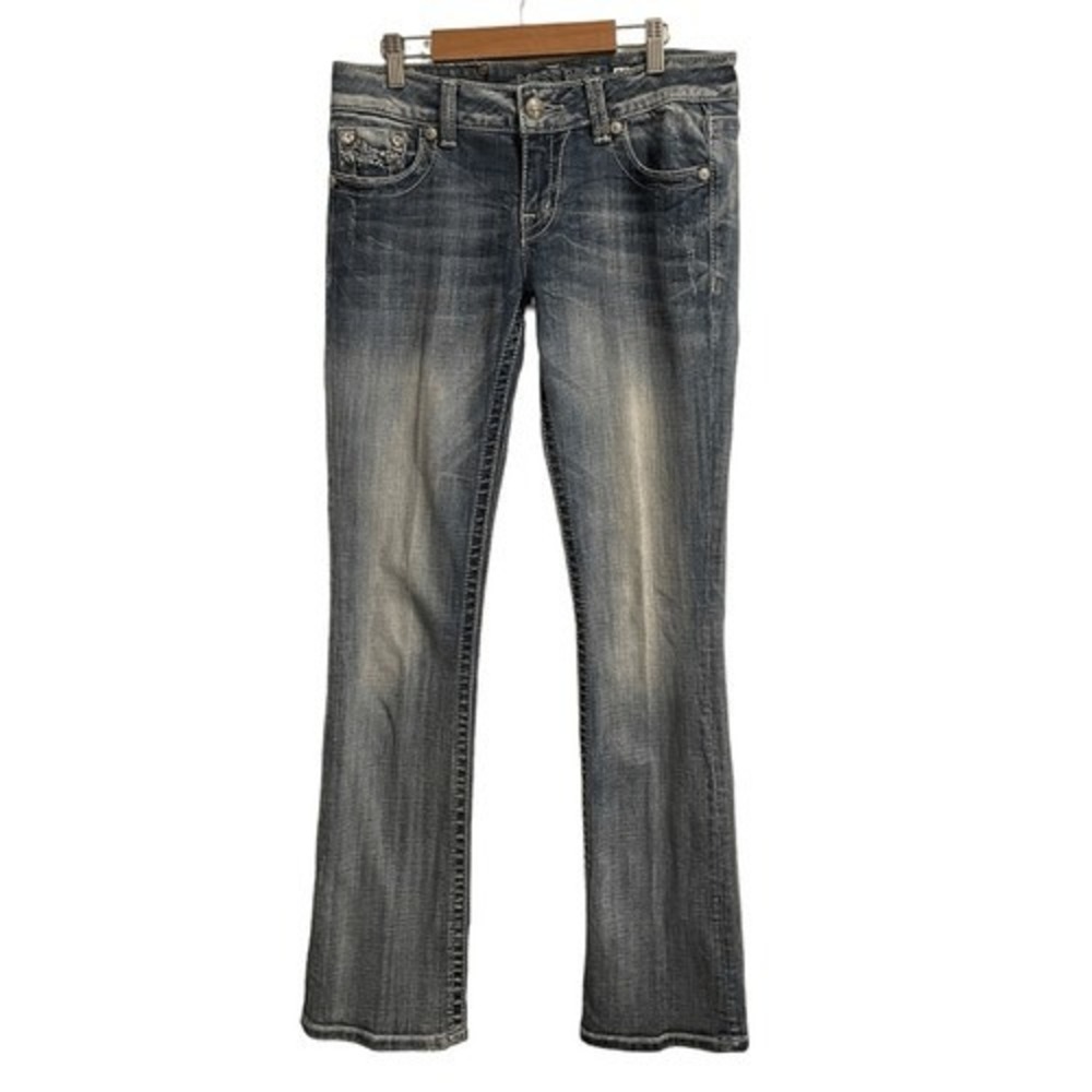 Miss Me Womens Bootcut Jeans Blue Medium Wash Embellished Size 28 Y2K